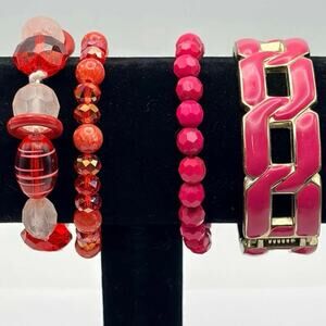 Red & Pink Beaded Bracelet Bundle